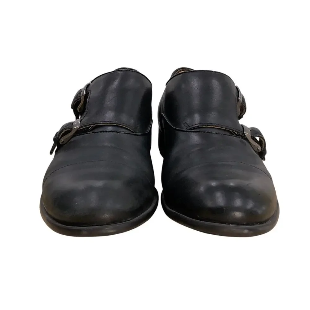 John Varvatos Shoes Mens 9.5M Double Monk Strap Cap Toe Black Leather Dress